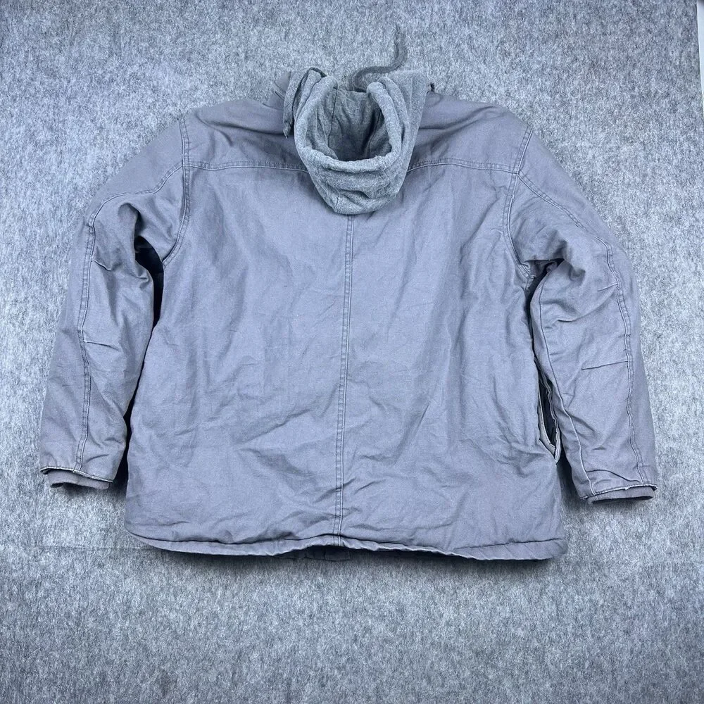 Wrangler Workwear Men's Jacket Hooded Light Grey Chore Coat Canvas Sz L (42-44)